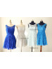 Royal Blue Gray Mint Blue Lace U Back Knee Length Bridesmaid Dress